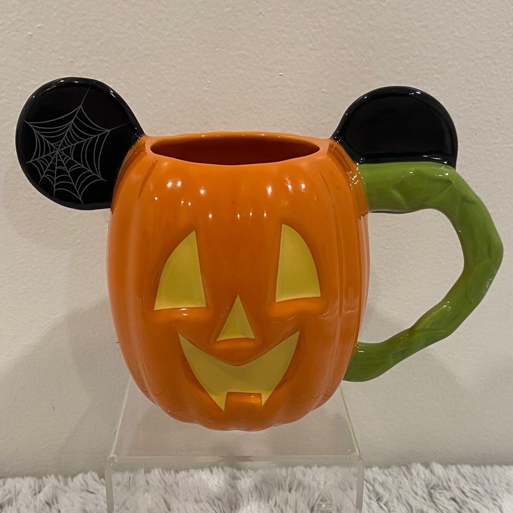 2 sided Disney Halloween Orange Mug with Black Ears and Green Handle